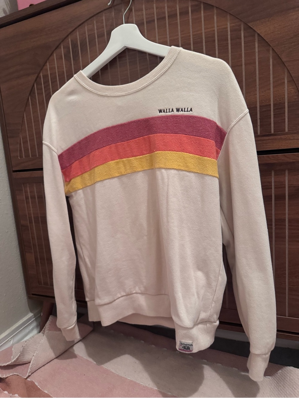 Walla Walla Cream Crewneck Sweater with Retro Stripes